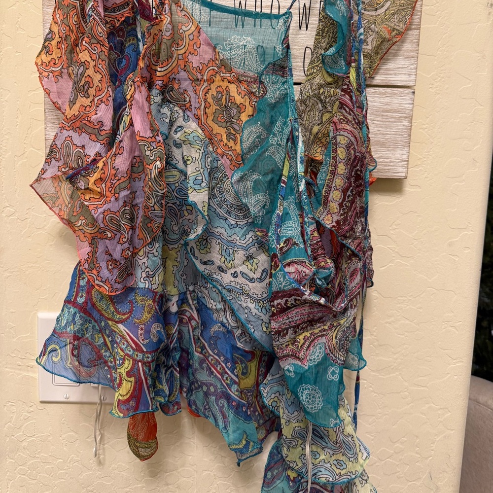 Zara ruffled patchwork flowy top with metallic an… - image 6